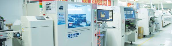 SMT line with a solder paste printer and placement machines