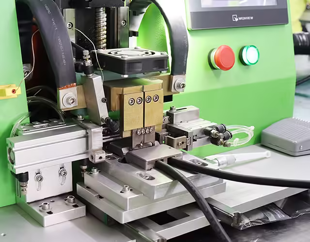 Hot-bar soldering machine terminating a cable