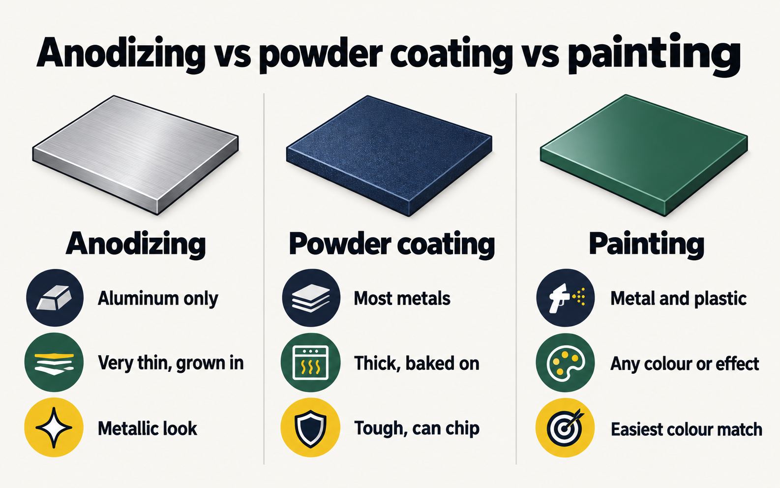Anodizing vs powder coating vs painting