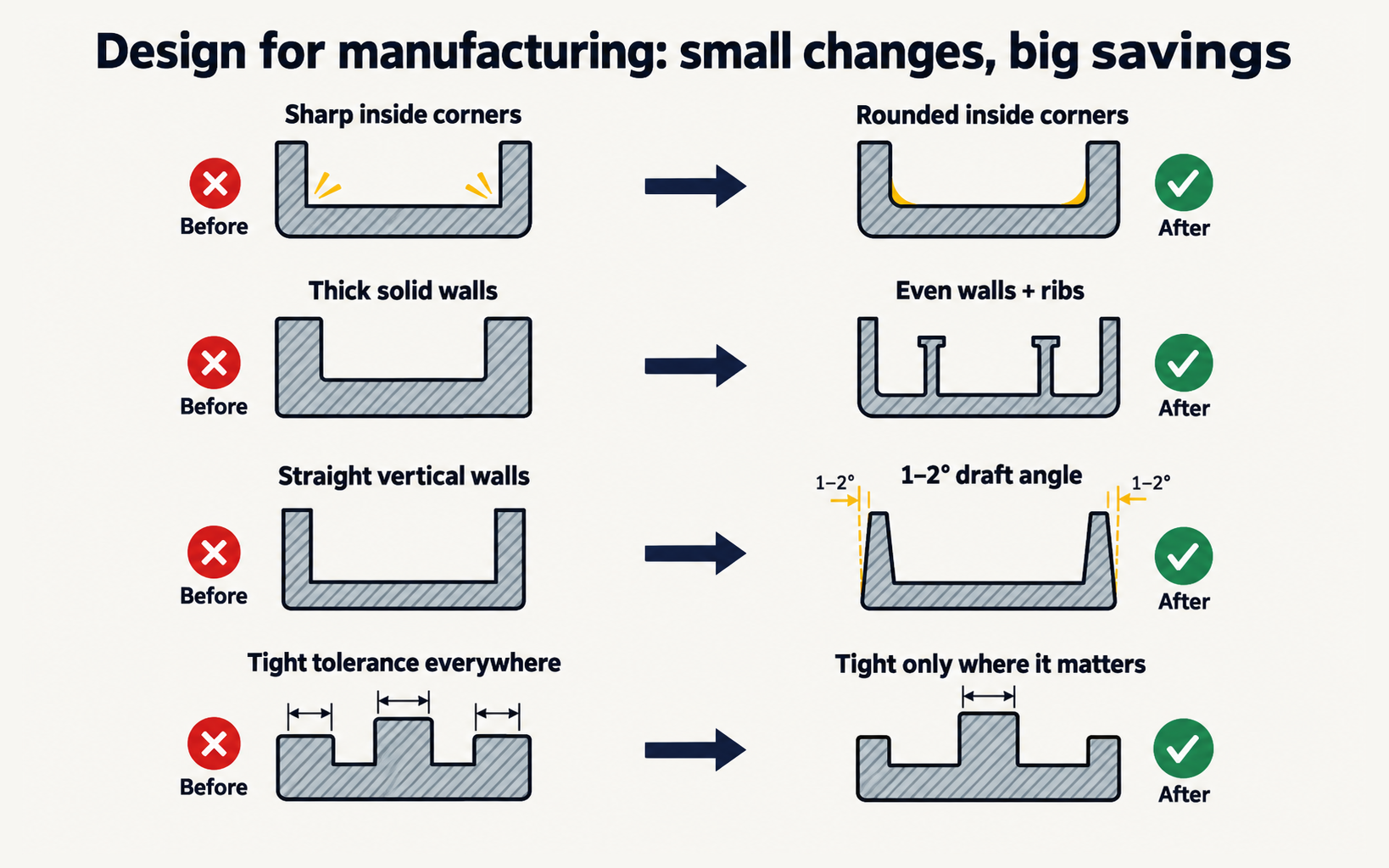 Design for manufacturing before and after examples