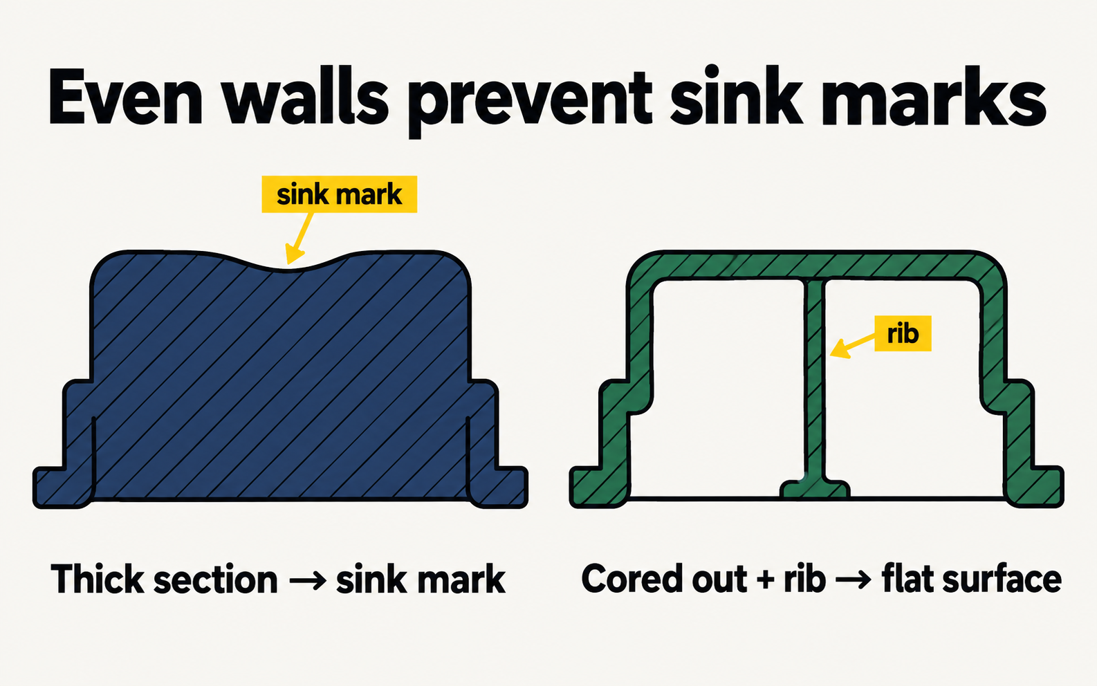 Even walls prevent sink marks